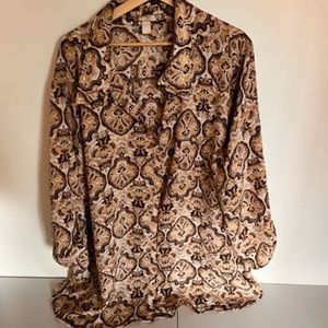 Vintage oversized shirt blouse in tones one brown and beige with prints